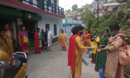 सामाजिक कार्यकर्ताा गीता मेहरा ने वालेश्वर वार्ड में चलाया जागरूकता अभियान, घर घर बाटे मास्क