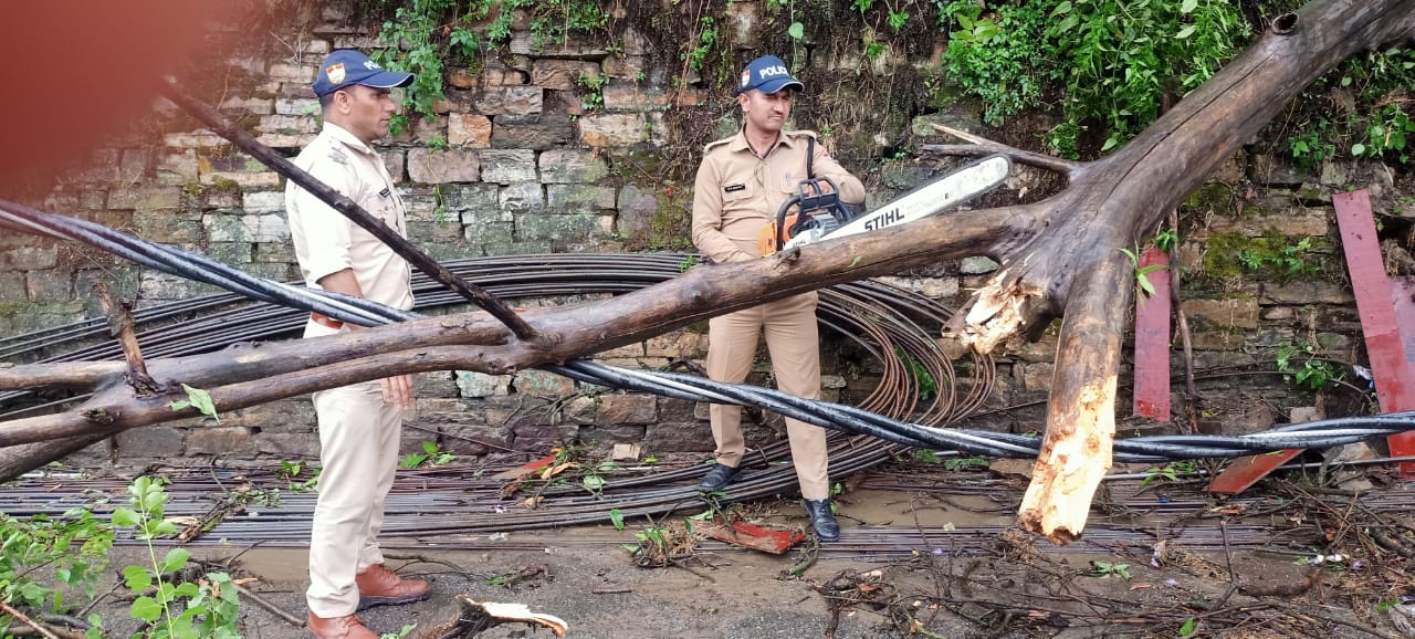 कोतवाली अल्मोड़ा पुलिस द्वारा आंधी तूफान, तेज बारिश से M.E.S के पास सड़क पर गिरे पेड़ को हटाकर बाधित यातायात को किया सुचारू