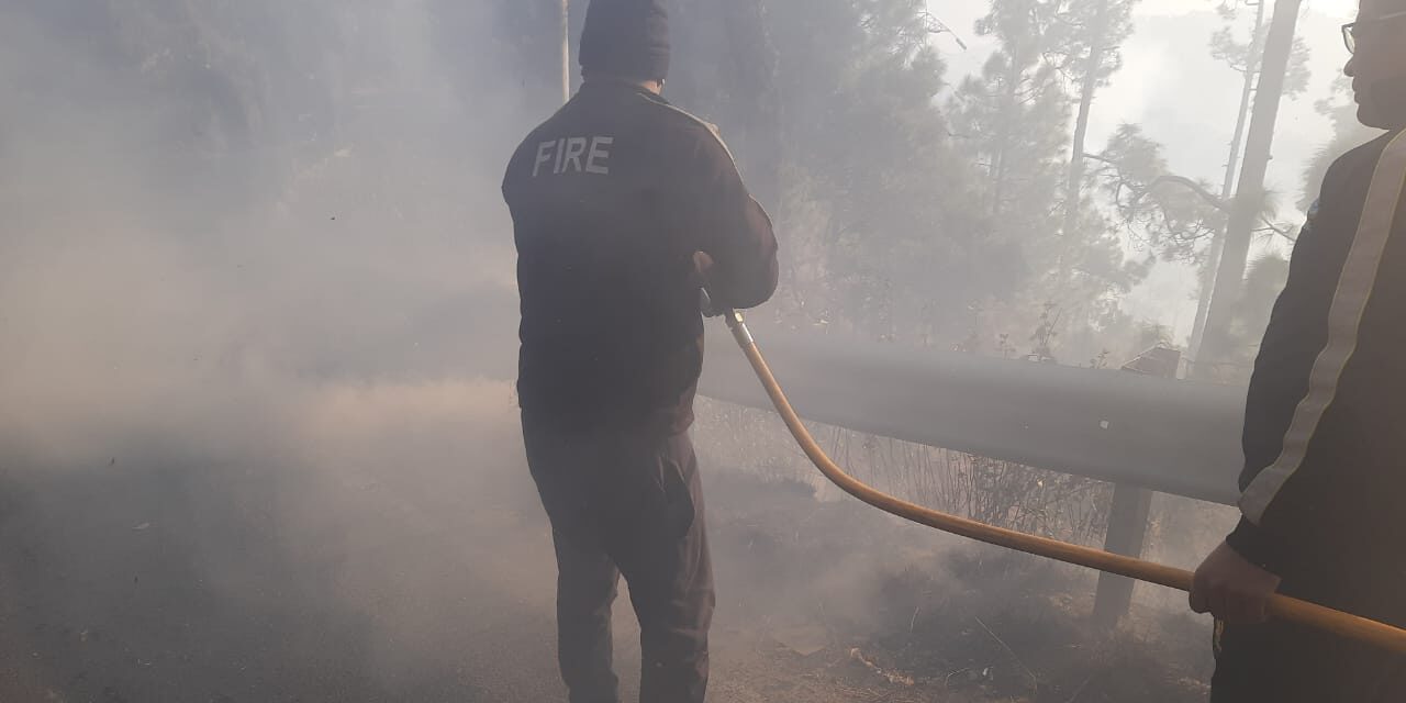 फायर स्टेशन अल्मोड़ा के जवानों ने शैल बैंड कसार देवी जंगल से आबादी की ओर बढ रही आग को त्वरित कार्यवाही कर बुझाया